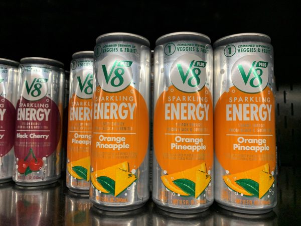 V8 Plus Sparkling Energy, one of the popular energy drinks here at school, contains 80 mg of caffeine, only 20 mg less than the recommended limit for adolescents. 