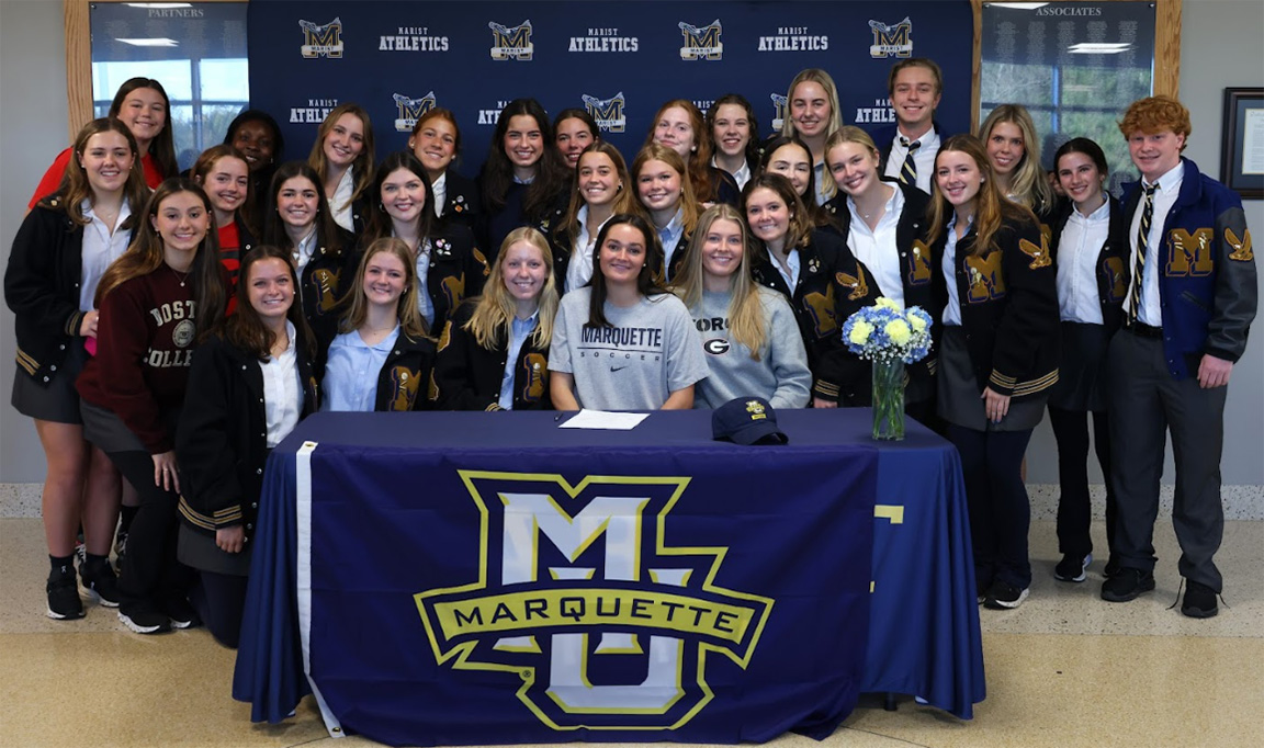 Everyone could not be more happy for Mary Margaret Fligg as she confirmed her scholarship to Marquette with a signing ceremony.