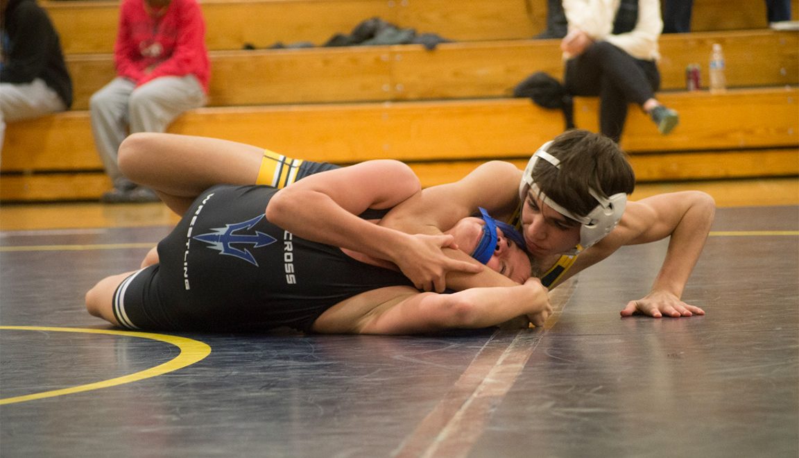 Joseph Bazan words towards a pin during one of his many matches throughout the season. (Photo Credit: Contributed)