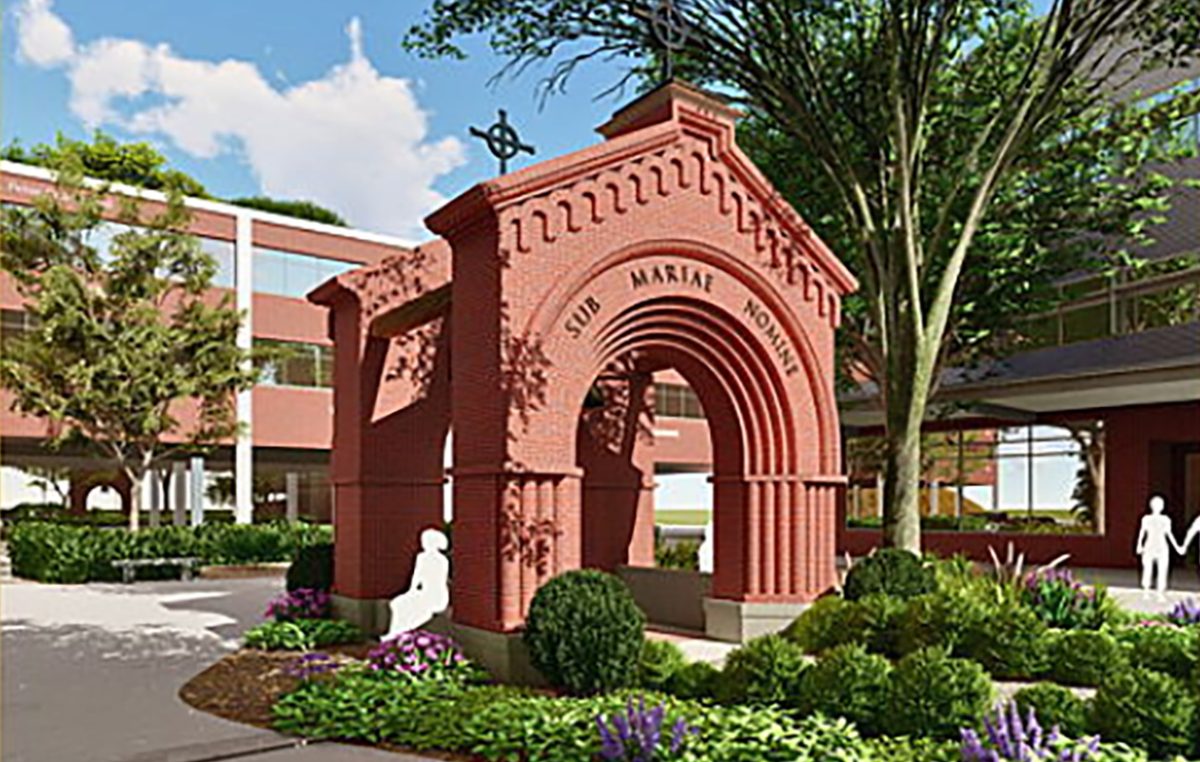 The new bell tower will stand in Alumni Plaza and house a bell that once rang at the Blessed Trinity Shrine Retreat Center. (Photo Credit: J. Ryan Duffy)