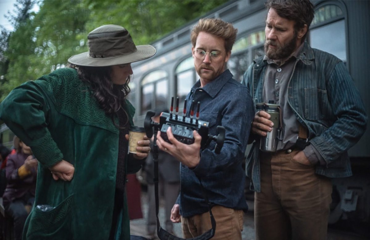 Director Clint Bentley and actor Joel Edgerton collaborate on the set of Train Dreams. (Daniel Schaefer/BBP Train Dreams. LLC.)