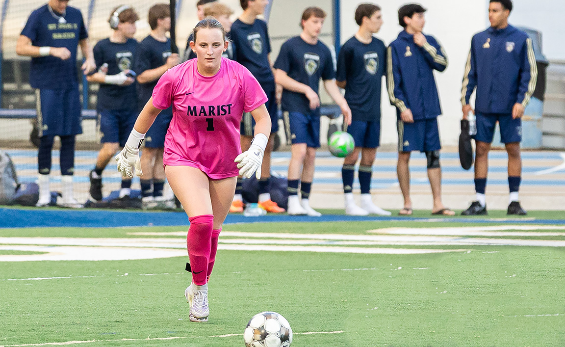 Campbell Fletcher puts her goalie skills to good use during another game with the War Eagles. (Contributed)