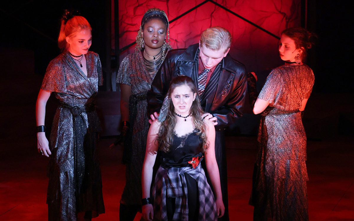 Cast members of Hadestown act out the touching story of Orpheus and Eurydice. (Brian Collier)